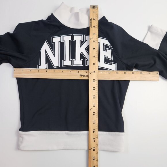 Nike Sportswear Team Long Sleeve High Neck Cropped Top Black White Logo XS - Picture 13 of 14